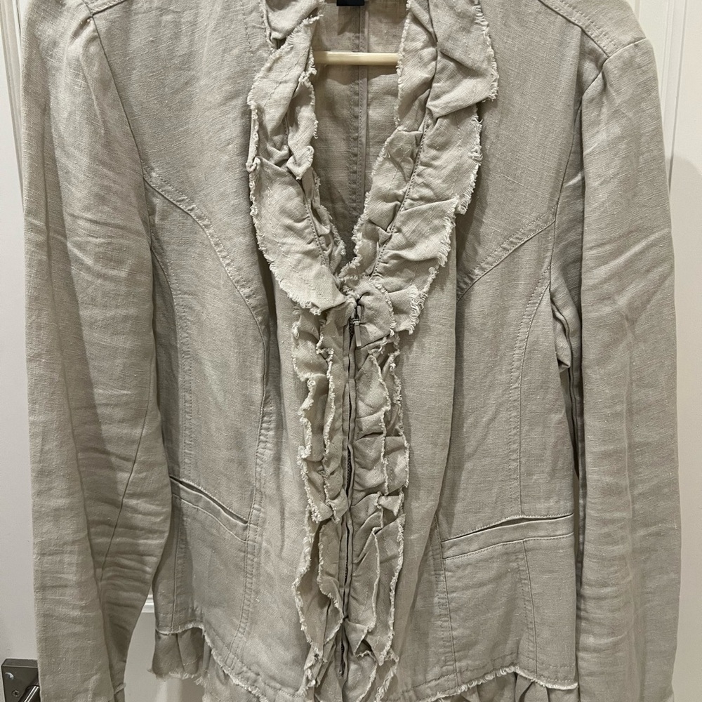INC International Concepts Cream Ruffled Blazer